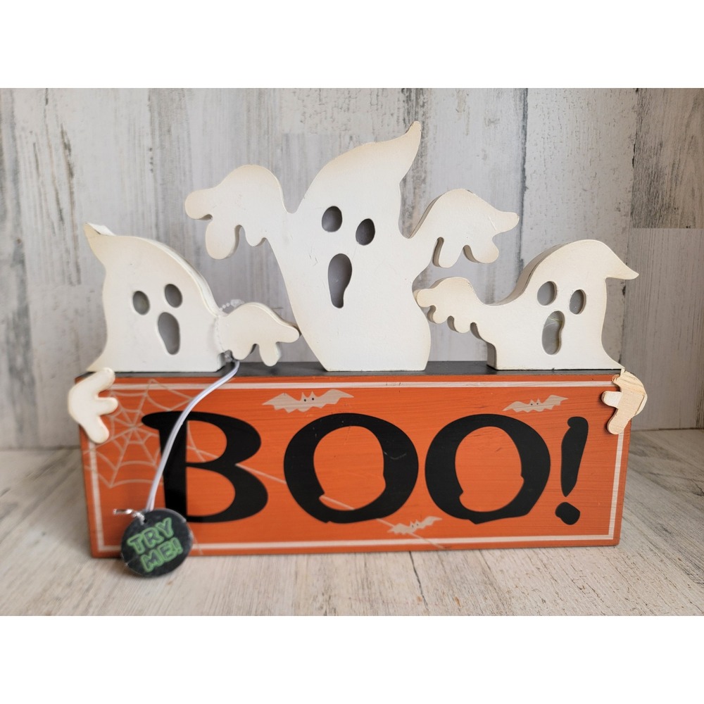 Wooden light up boo ghost Halloween home decor rustic standing figure cute